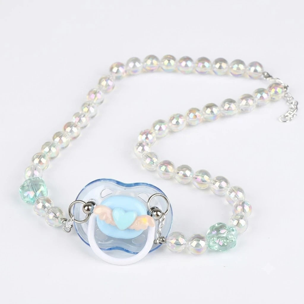Tétine perlé pastel avec pendentif cœur