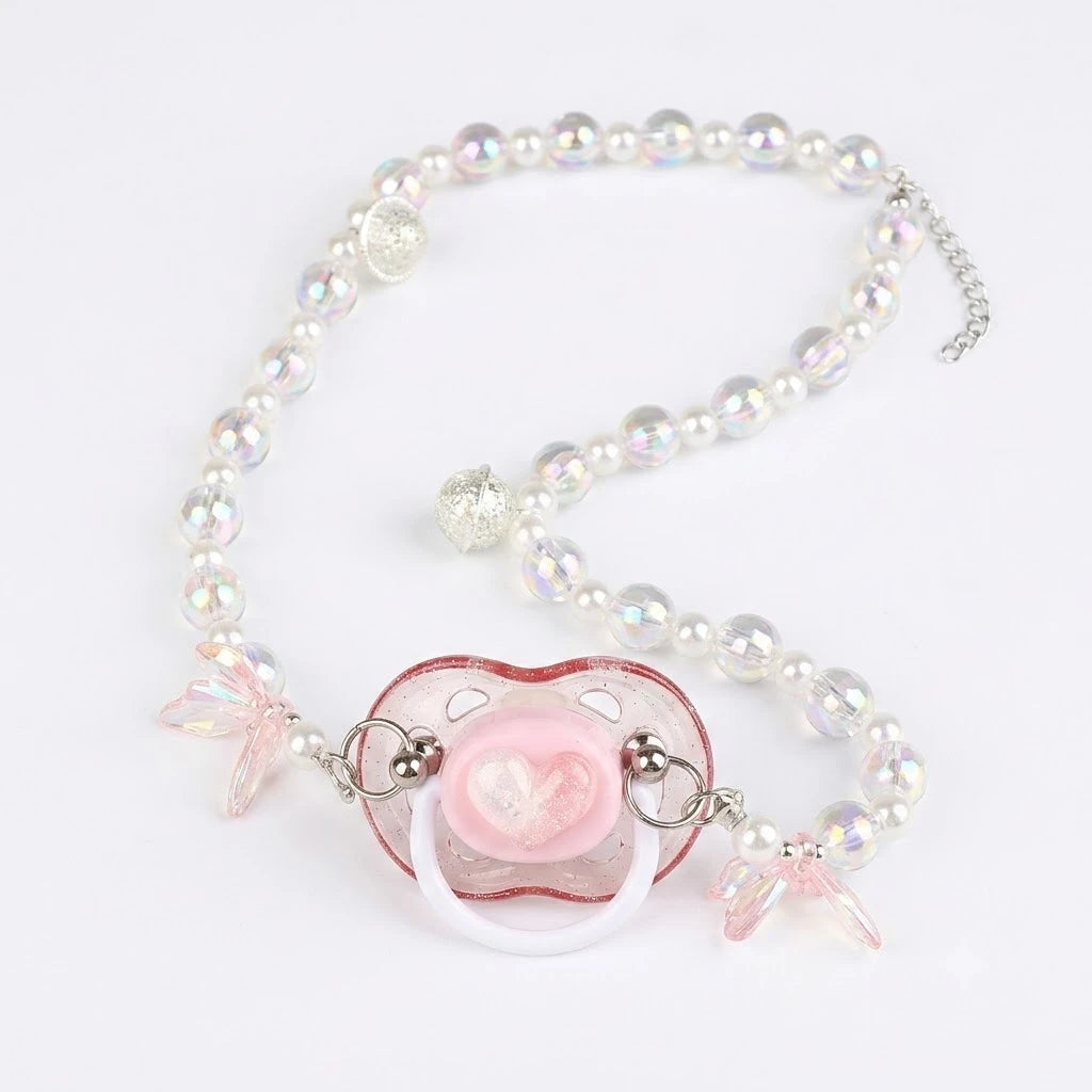 Tétine perlé pastel avec pendentif cœur